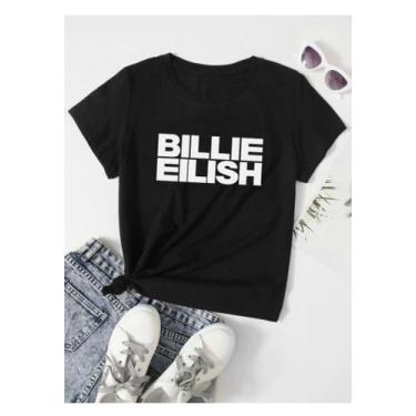 Imagem de Camisa Feminina Baby Look Billie Eilish Cantora - SEMPRENALUTA, Preto,