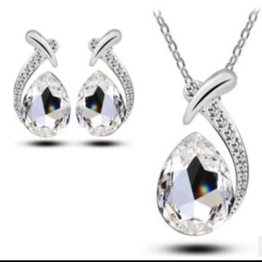 Imagem de Conjunto De Colar E Brincos Formato de Gota com Pingente Cor Prata com