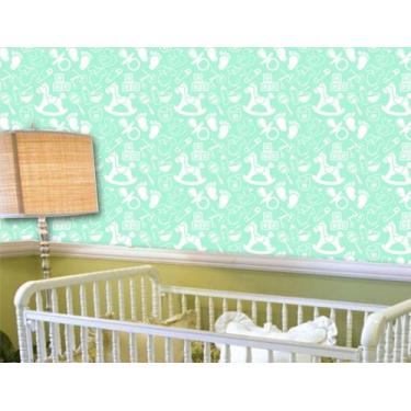 Imagem de Papel de parede adesivo infantil cavalinho brinquedos ( med. 90x300 cm