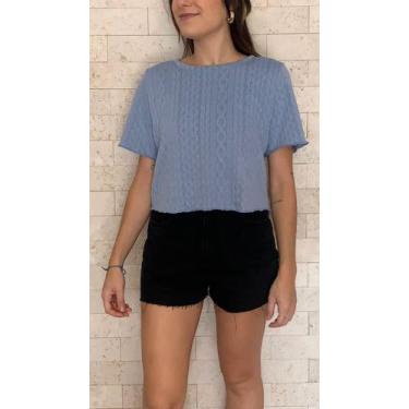Imagem de Blusa Cropped feminina de Malha Tricot - Le Julie, Azul, M