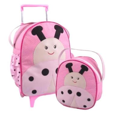 Imagem de Kit Mochila Feminino Masculino Infantil Carrinho Rodinha Com Lancheira