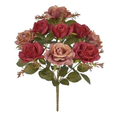 Imagem de Buque rosa diana x9 marsala outono rosa antigo 40cm - Flor Arte
