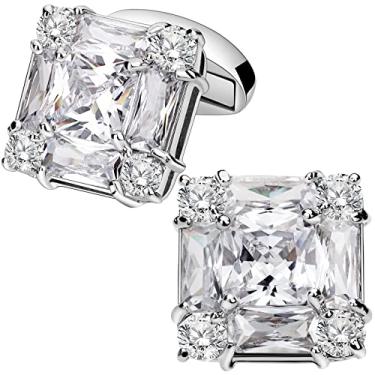 Imagem de HAWSON Abotoaduras brilhantes para camisa masculina chique para terno, em caixa de presente, combinando com gravata sólida em vermelho, branco, preto e azul facilmente, projetado, Metal, não conhecido