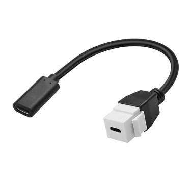Imagem de XMSJSIY Cabo adaptador de tomada USB C tipo C Keystone 10 Gbps tipo C fêmea para inserção fêmea Keystone tipo C, cabo de extensão de carregamento de alta velocidade para painel de tomada de placa de