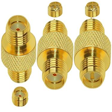 Imagem de Kit de conector de cilindro SMA TUOLNK SMA fêmea para fêmea tipo barril RF coaxial adaptador coaxial RP-SMA Jack acoplador conversor de barril para antenas dispositivos LAN sem fio pacote com 3