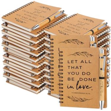 Imagem de Kosiz 100 peças/conjunto de 50 presentes cristãos em massa, inclui caderno espiral e versículo da Bíblia, caneta esferográfica, diário de oração, bloco de notas religioso, presentes de igreja de Natal