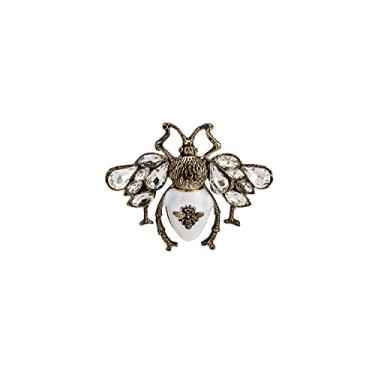Imagem de A N KINGPiiN Abelha dourada branca e fosca com pino de lapela de pedra cravejada, broche de terno, acessórios masculinos, Metal, Sem Pedra Preciosa
