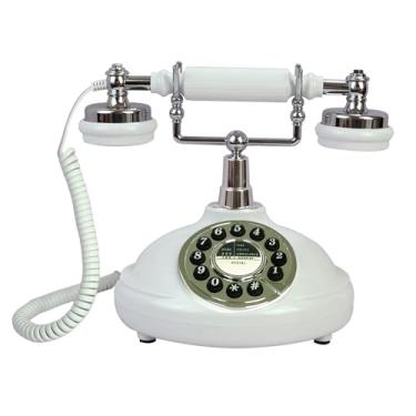 Imagem de Telefone fixo com fio retrô, TelPal White Classic Vintage Telefone de moda antiga para casa e escritório, presente de telefone antigo com fio para idosos (botão de pressão)