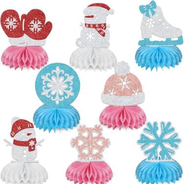 Imagem de 8 peças de centro de mesa de inverno congeladas, favo de mel, suprimentos para festa de neve, decoração de casamento, chá de bebê, aniversário congelado, luvas, boneco de neve, centro de mesa para