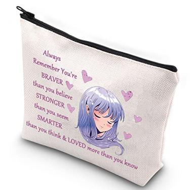 Imagem de WZMPA Amine Girl Bolsa de cosméticos para fãs de anime presente You Are Braver Stronger Smarter Than You Think Japan Anime Makeup Bolsa com zíper para mulheres adolescentes, Always Amine, Ajuste