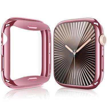 Imagem de Julk [Pacote com 2] para Apple Watch Series 10 (2024) 46 mm, capa protetora de tela de TPU macio de corpo inteiro, capa protetora ultrafina, proteção total à prova de choque (46 mm, 1 rosa rosa + 1