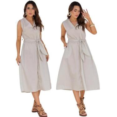 Imagem de Vestido em Tricoline Midi com Laço - IV STORE, Areia, P(36-38)