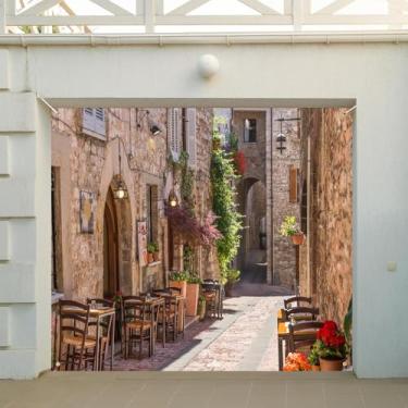Imagem de DORCEV 2,1 x 2,4 m cidade italiana rua garagem porta decorações Toscana rua estreita beco estreito exterior garagem porta decoração mural primavera férias viagem chá de noiva festa de casamento
