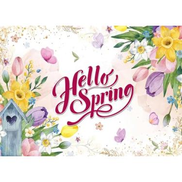 Imagem de CHAIYA 2,5 x 1,5 m Olá Primavera Pano de Fundo Borboleta Flores Decoração de Primavera Banner Crianças Aniversário Festa Chá de Bebê Banner CY347