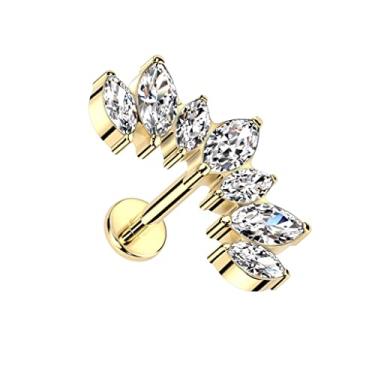 Imagem de Pierced Owl 18GA F136 Grau de Implante Titânio 7 CZ Cristal Marquise Curvo Top Pino Sem Rosca, Metal, Zircônia cúbica