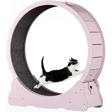 Imagem de Exercitador de roda para gatos internos, roda de corrida para gatos, roda de esteira para gatos com almofadas de aderência substituíveis, mecanismo de travamento, rolos silenciosos e silenciosos TPE,