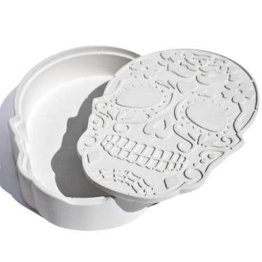 Imagem de Porta Objetos Decorativo Caveira 17cm Em Cimento Artesanal (Branco)