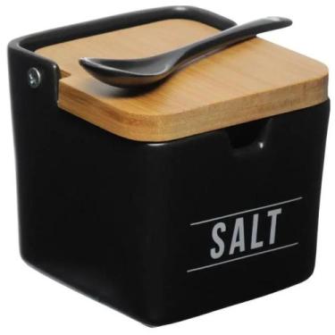 Imagem de Saleiro Salt Manhattan Tampa De Bambu E Colher Preto 240ml - Hauskraft