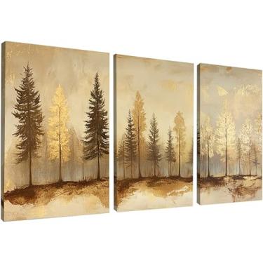 Imagem de Kit 3 Quadros Decorativos Canvas, Árvores Douradas, 50x70cm, Arte Para Quarto, Sala, Corredor
