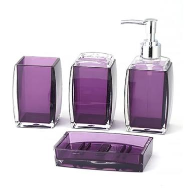 Imagem de TUANYO Conjunto De Acessórios De Banheiro Roxo, 4 Peças De Acessórios De Banheiro De Acrílico Com Dispensador De Sabão, Saboneteira, Porta-Escovas De Dentes, Copo, Acessórios De Decoração De Banheir
