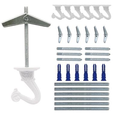 Imagem de NACETURE Ganchos de teto para pendurar plantas – 6 peças de ganchos brancos para pendurar cestos ao ar livre ou interno - gancho para teto com ganchos de alternância para luzes penduradas, parafusos