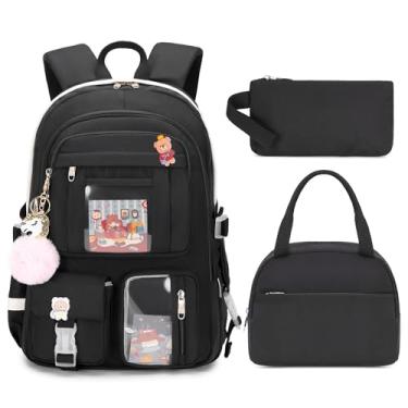 Imagem de Mochilas para laptop, mochila escolar de 40,6 cm, mochila universitária, 3 peças com lancheira, conjunto de lápis, mochila grande de viagem, mochilas kawaii, para adolescentes, meninas, mulheres