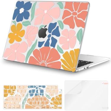 Imagem de iCasso Capa para MacBook Air de 13,5 polegadas versão 2025 2024-2022 M4 M3 M2 modelo A3240 A3113 A2681, capa rígida protetora resistente para Mac Book Air 13 polegadas, flor colorida