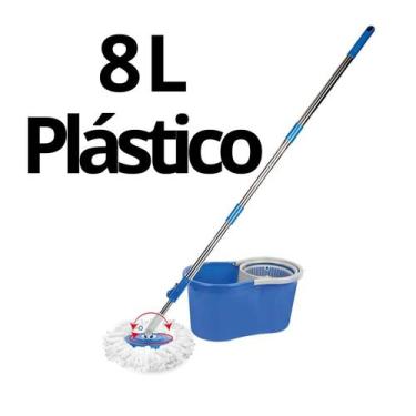 Imagem de Esfregão Mop Giratório com Balde Inox 8 OU 13 Litros, Cesto Plástico 8