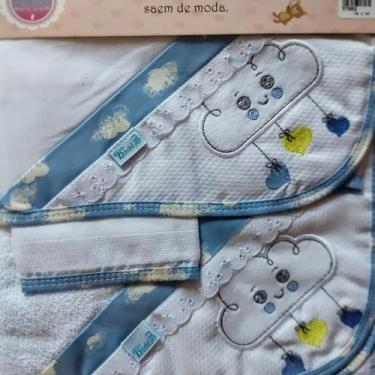 Imagem de Kit c/ 3 toalhas p/ bebê (fralda tecido duplo/ felpa c/capuz/ rosto ) 