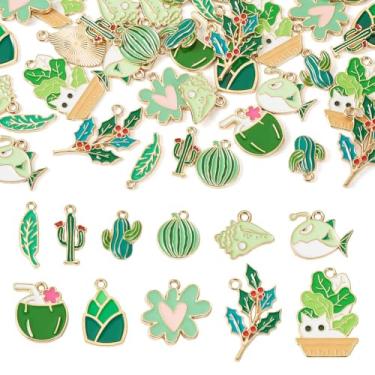 Imagem de FASHEWELRY 44 pingentes esmaltados banhados a ouro a granel sortidos folha verde flor cacto bambu melancia peixe gato berloques fofos para pulseiras, brincos, colares, chaveiros, artesanato,