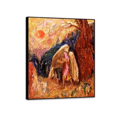 Imagem de Pôster Odilon Redon, Jacob Wrestling with the Angel, de Odilon Redon, reprodução de arte em tela, imagens de arte de parede para sala de estar, quarto, escritório, decoração 80 x 60 cm, moldura preta