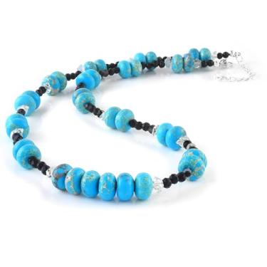 Imagem de Vatslacreations Colar gargantilha feminina com contas, joia de praia boho colorida, colar de surfista de pedra natural com fecho lagosta de prata esterlina 925 e corrente ajustável, 50 CM, Gema