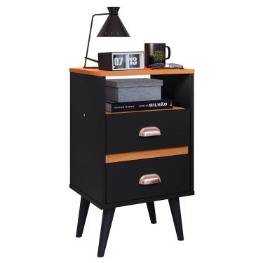 Imagem de Mesa de Cabeceira Pequena Mesinha Com Gavetas Moderna Nicho Organizador Retrô Canto Quarto Classic New - Preto/Cinamomo - rpm