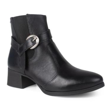 Imagem de Bota Feminina Fivela Elástico Moda Couro Dakota -Preto