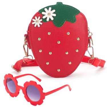 Imagem de LJCTULY Bolsa de morango para meninas - Bolsa tiracolo infantil em forma de fruta com rebites - Presente de aniversário, Vermelho, Formato de morango