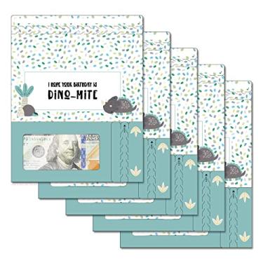 Imagem de ZipGifts Cartão de aniversário | Suporte de dinheiro aberto com zíper e janela de plástico transparente para dinheiro, cheque e vale-presente (aniversário | Dino-Mite | Pacote com 5)