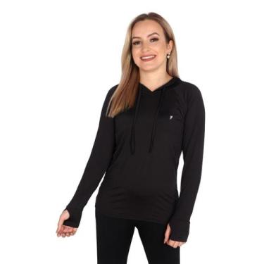 Imagem de Blusa Feminina Com Capuz E Encaixe Para Dedo Proteção Uv50+ Preta - Ou