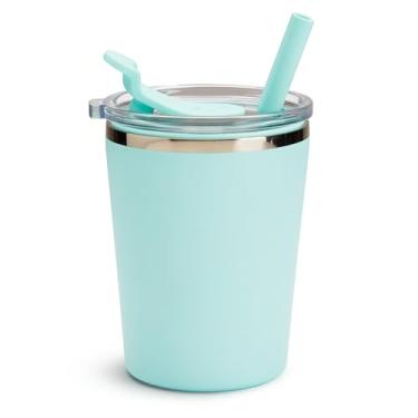 Imagem de Munchkin Copo infantil Steel My Heart™ 2 em 1 com canudo Simple Clean™ à prova de derramamento e tampa aberta, 227 g, aço inoxidável, azul-petróleo/azul