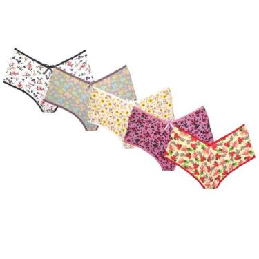 Imagem de Kit 5 Calcinha Caleçon Shortinho de Algodão Estampado Lingerie Feminin