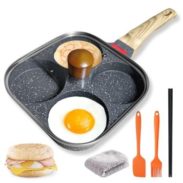 Imagem de Conjunto de frigideiras antiaderentes de 4 xícaras com frigideira antiaderente pequena – inclui raspador de silicone, escova de óleo, pauzinhos e pano de limpeza – Frigideira de café da manhã de