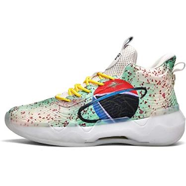 Imagem de Tênis de basquete fluorescentes unissex, super leves, cano alto, estilo grafite, botas de combate, basquete(Green,36 BR)