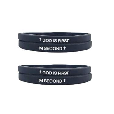 Imagem de xuzhiyuan GOD IS FIRST IM SECOND Pulseiras de borracha cristã inspiradoras gravadas versículos bíblicos cruz pulseira de silicone para mulheres homens presentes de fé, adjustable, Silicone, Sem Pedra