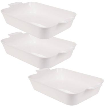 Imagem de Travessa de plástico retangular 4,5 litros marmorizado com 3 unidades Plasutil ref. 16381