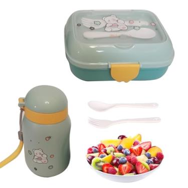 Imagem de Lunhana infantil, lancheira crianças - Lancheira escolar - Com Fork & Spoon à prova de vazamentos de vazamento em recipiente de design de desenhos animados para viajar para viagens para piquenique