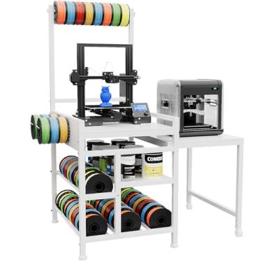 Imagem de Mesa de impressora 3D resistente com rack de armazenamento de filamento – Suporte extensível para carretéis ABS/PLA/TPU, ideal para garagem, escritório e oficina