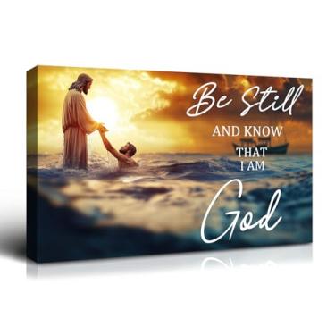 Imagem de Wewejia - Arte de parede em tela de Jesus Cristão, pôster Jesus salva o afogamento, grande pintura de crenças religiosas, imagem de Jesus do oceano azul, decoração de parede de igreja para sala de