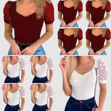 Imagem de Kit 10 Body Feminino Manga Curta Tule Bufante Poá Casual Elegante - Sw