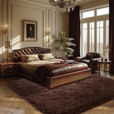 Imagem de Tapete de área de quarto marrom fofo: tapete antiderrapante ultra fofo para quarto, sala de estar, berçário, dormitório, sala de jogos - Tapete macio e felpudo para decoração de casa (marrom 10 x 1,8