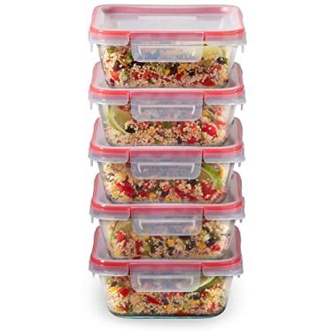 Imagem de Pyrex Freshlock (pacote com 5, 4 xícaras), conjunto de recipientes de vidro para armazenamento de alimentos, tampas herméticas e à prova de vazamento, livre de BPA, conjunto de recipientes para