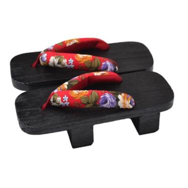 Imagem de GK-O Chinelo japonês Geta de madeira, retrô, chinelos, chinelos, quimono, cosplay, fantasia, Flor vermelha, 36